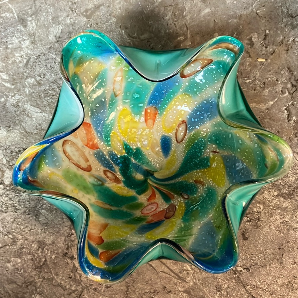 Murano Tutti Frutti Glass Ruffled Bowl.